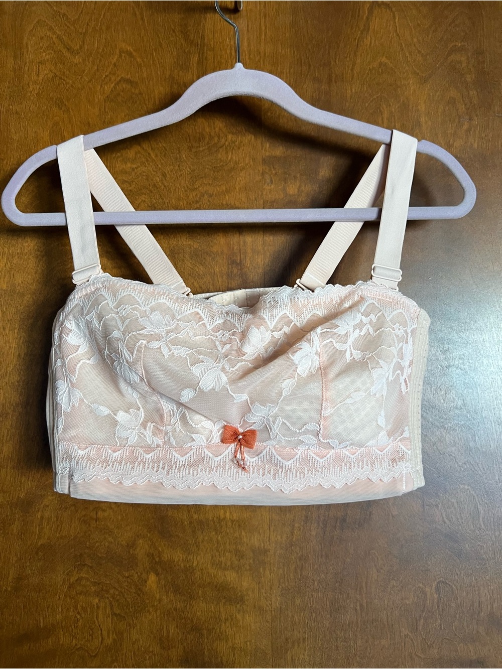 Lace Longline Bralette in Soft Pink with Bow Accent
